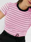 Camiseta listrada Blogger Verão Verão Casual Verão Verão Frete rápido Frete grátis Confortável Malha Casual