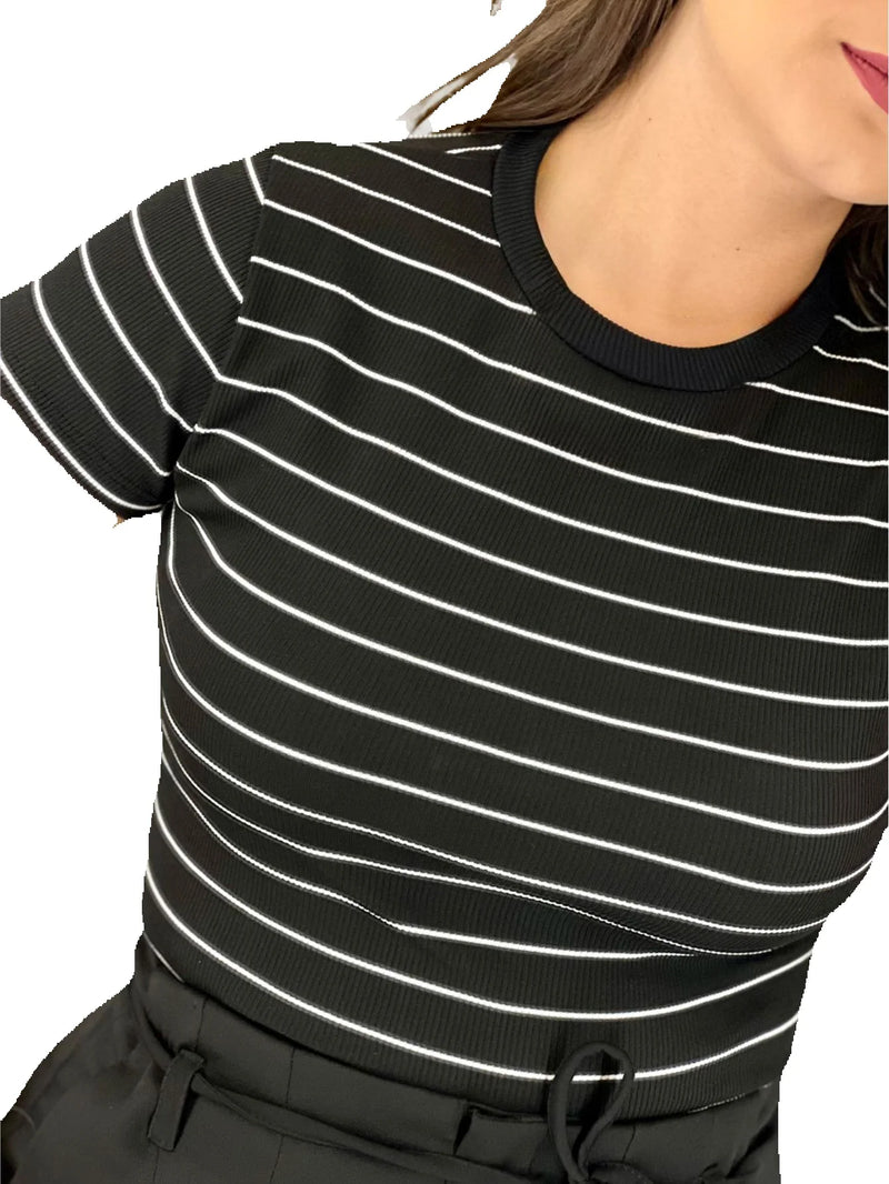 Camiseta listrada Blogger Verão Verão Casual Verão Verão Frete rápido Frete grátis Confortável Malha Casual